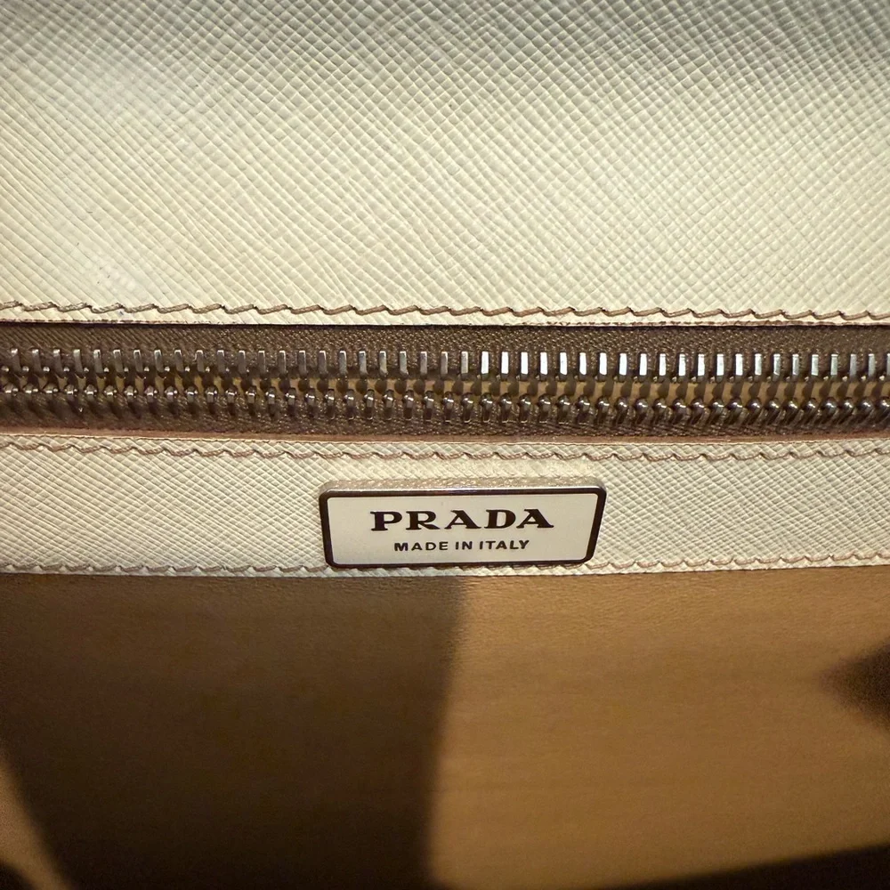 PRADA Ivory White Saffiano Leather Slim Flap Briefcase Laptop Bag With Lock